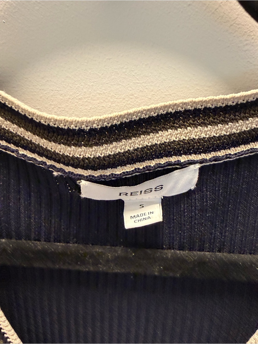 Reiss Gaia Navy Blue Midi Dress with Cream Trim - Picture 8 of 10